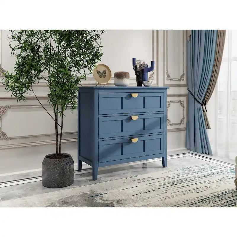 American Style 3-Drawer Vertical Chest Cabinet with Golden Handle for bedroom, living room