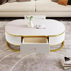 47.2 Modern Coffee Table with Gold Metal Decor and Integrated Drawers