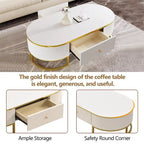 47.2 Modern Coffee Table with Gold Metal Decor and Integrated Drawers