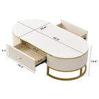 47.2 Modern Coffee Table with Gold Metal Decor and Integrated Drawers