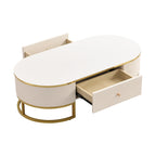 47.2 Modern Coffee Table with Gold Metal Decor and Integrated Drawers
