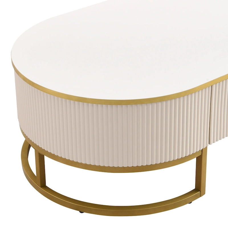 47.2 Modern Coffee Table with Gold Metal Decor and Integrated Drawers