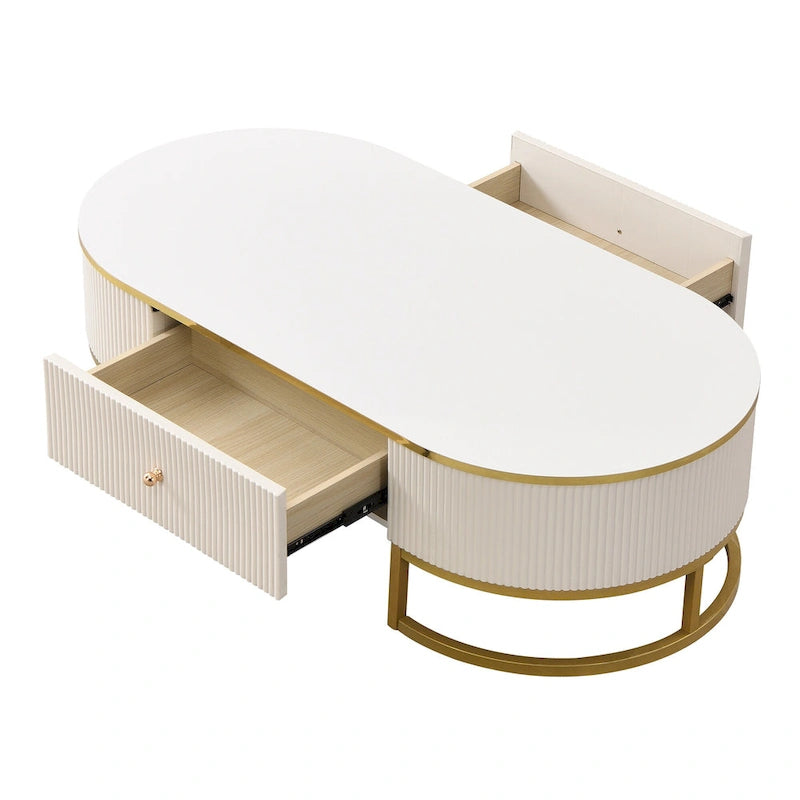47.2 Modern Coffee Table with Gold Metal Decor and Integrated Drawers