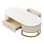 47.2 Modern Coffee Table with Gold Metal Decor and Integrated Drawers