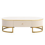 47.2 Modern Coffee Table with Gold Metal Decor and Integrated Drawers