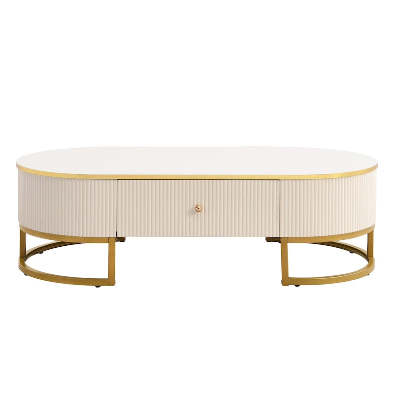 47.2 Modern Coffee Table with Gold Metal Decor and Integrated Drawers