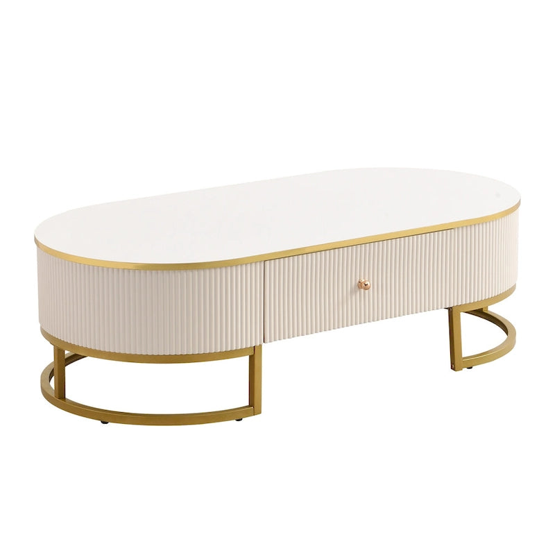 47.2 Modern Coffee Table with Gold Metal Decor and Integrated Drawers
