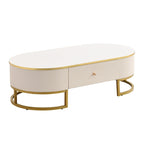 47.2 Modern Coffee Table with Gold Metal Decor and Integrated Drawers