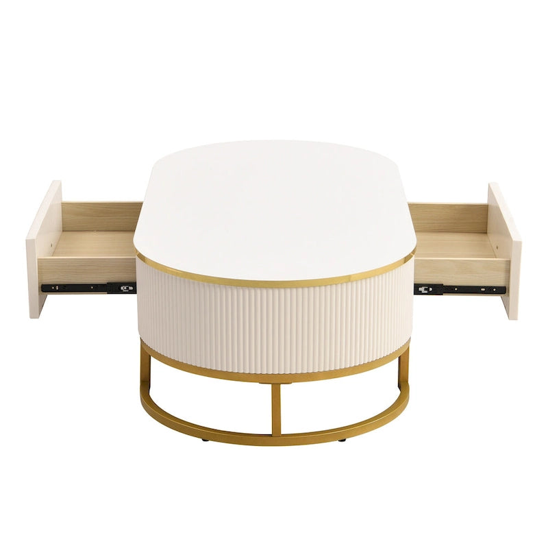 47.2 Modern Coffee Table with Gold Metal Decor and Integrated Drawers