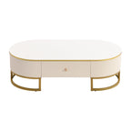 47.2 Modern Coffee Table with Gold Metal Decor and Integrated Drawers
