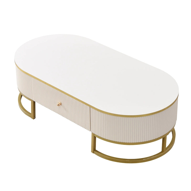 47.2 Modern Coffee Table with Gold Metal Decor and Integrated Drawers