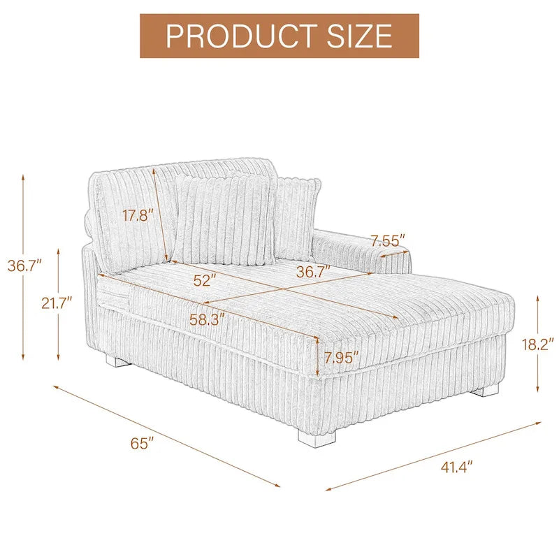 Modern Cotton Flannel Indoor Chaise Lounge Couch with Pillows
