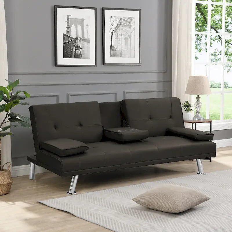 Sofa Bed with Armrest and Stainless Steel Legs - 31.70 x 66.10 x 28.30