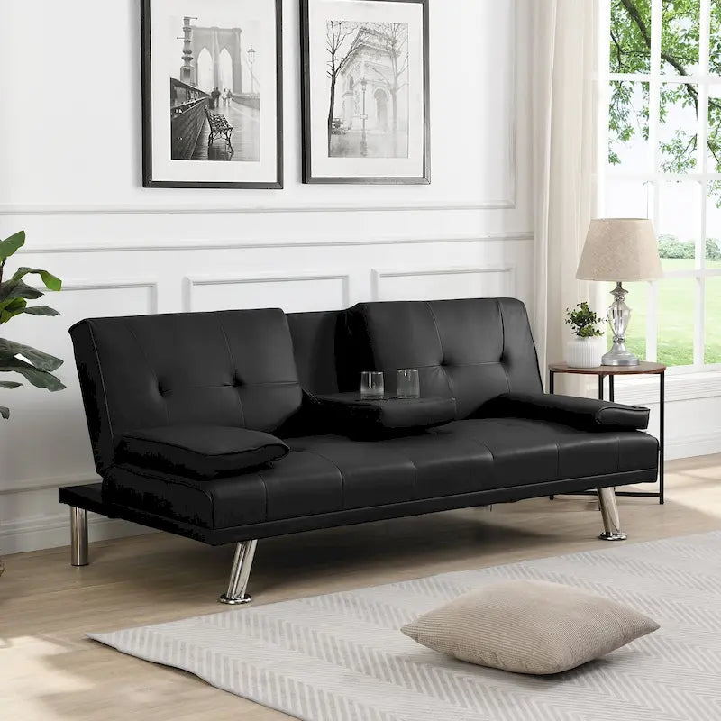 Sofa Bed with Armrest and Stainless Steel Legs - 31.70 x 66.10 x 28.30