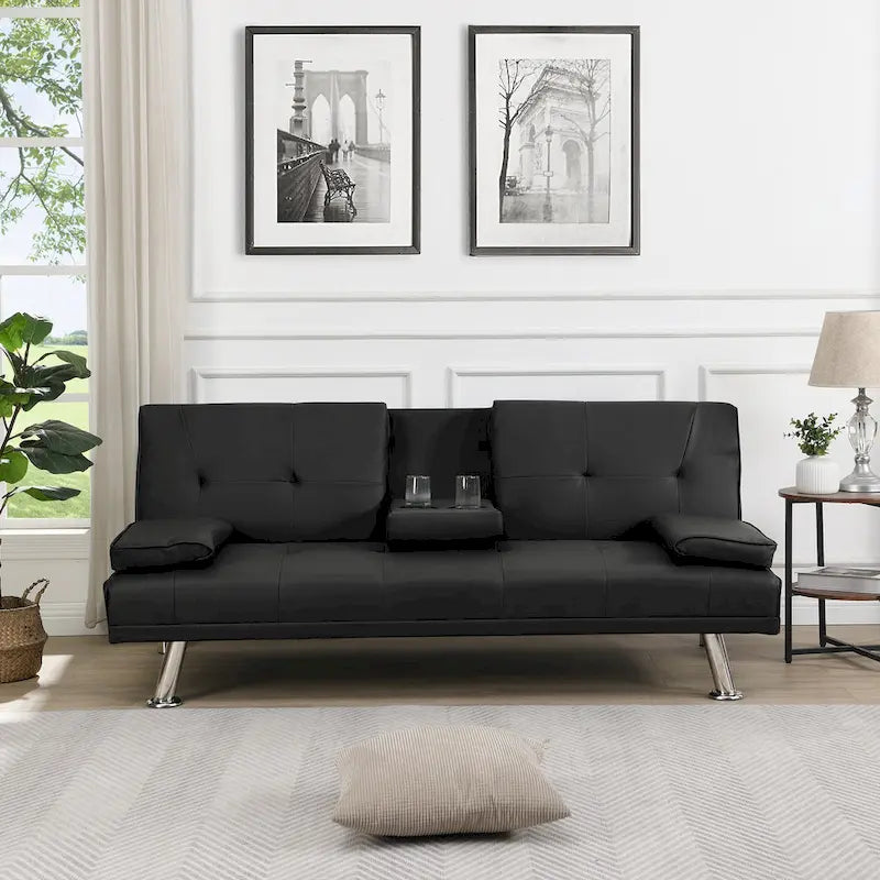 Sofa Bed with Armrest and Stainless Steel Legs - 31.70 x 66.10 x 28.30