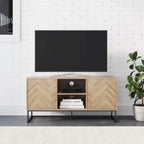 Nathan James Dylan Media Console Cabinet TV Stand with Hidden Storage Herringbone Pattern Wood Metal - 47 inches in width