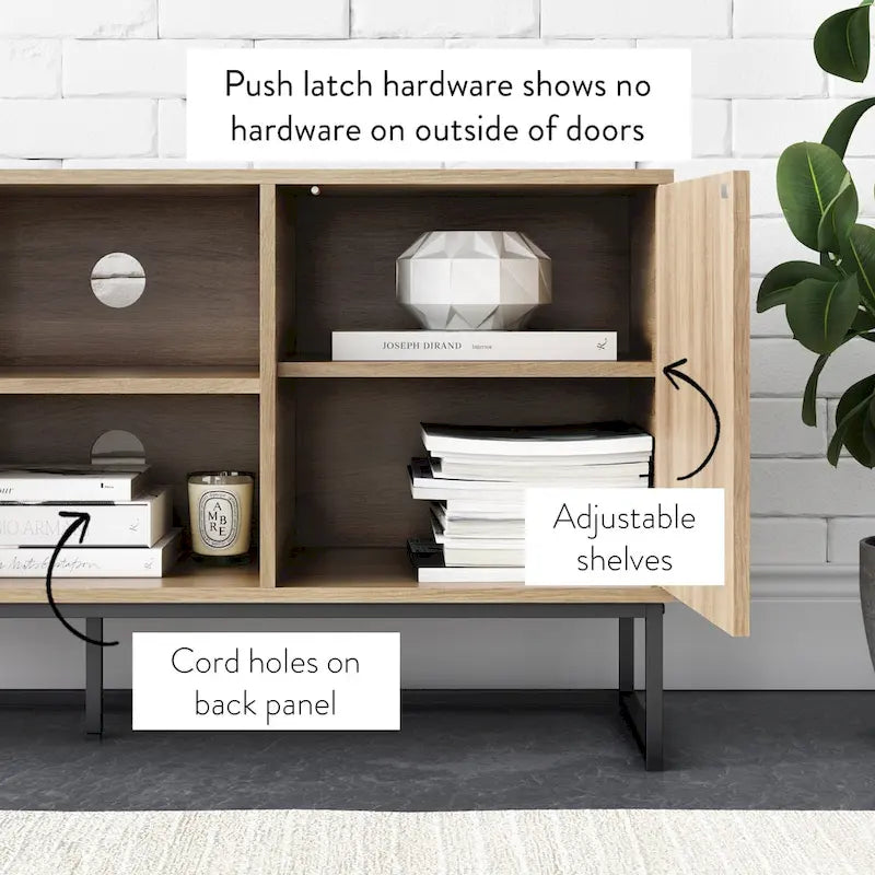 Nathan James Dylan Media Console Cabinet TV Stand with Hidden Storage Herringbone Pattern Wood Metal - 47 inches in width