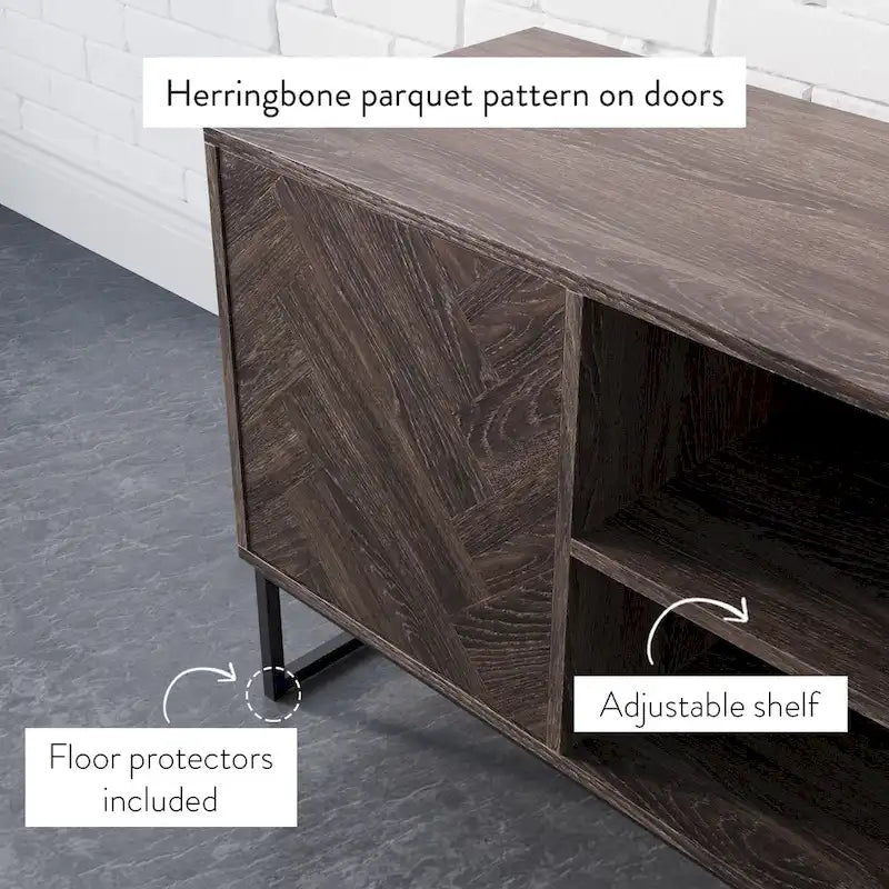 Nathan James Dylan Media Console Cabinet TV Stand with Hidden Storage Herringbone Pattern Wood Metal - 47 inches in width