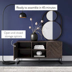 Nathan James Dylan Media Console Cabinet TV Stand with Hidden Storage Herringbone Pattern Wood Metal - 47 inches in width