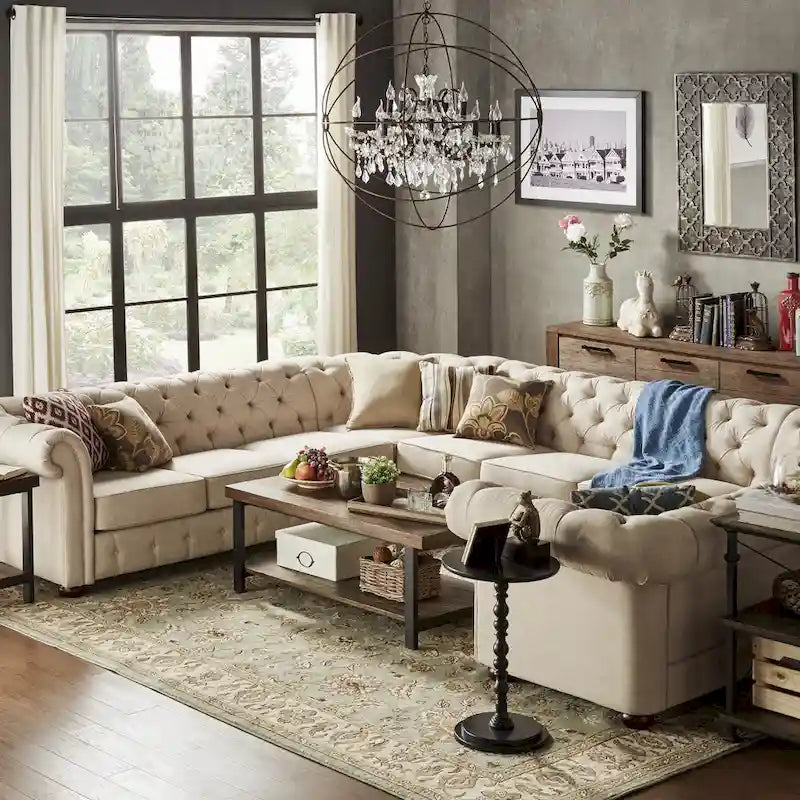 Knightsbridge Tufted Scroll Arm Chesterfield U-shaped Sectional by iNSPIRE Q Artisan