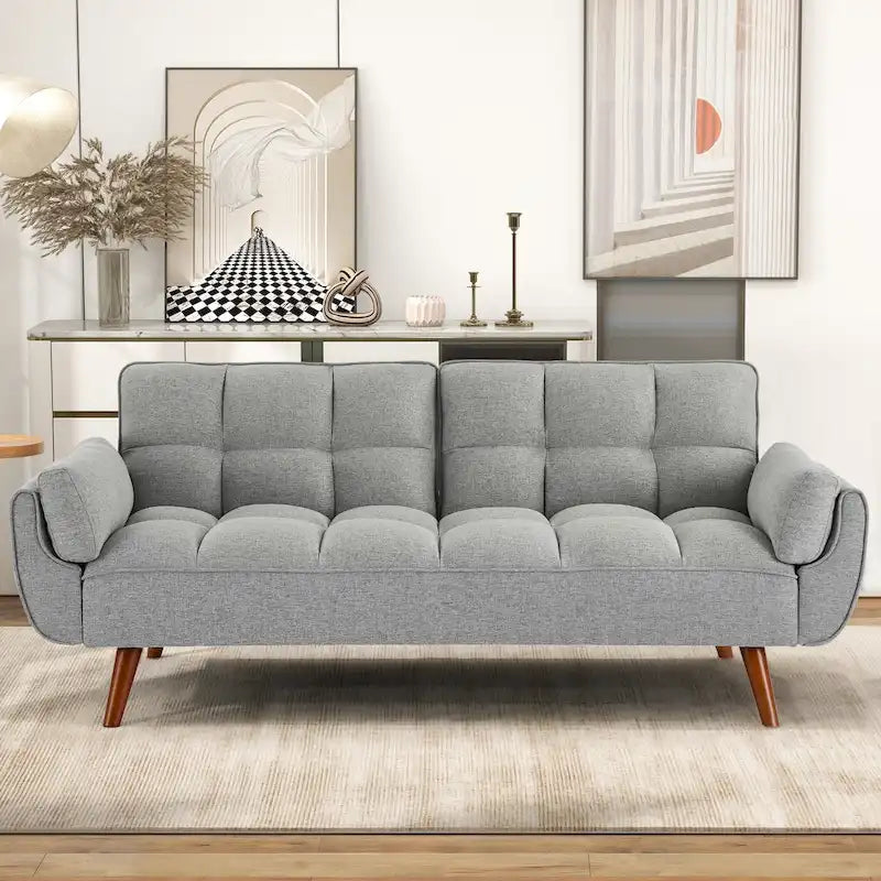 75.39 IN. Futon Sofa Bed, Convertible Upholstered Couch Sleeper with Reclining Sleeper Split Tufted Back