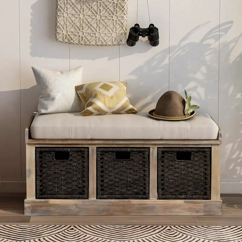 Nestfair Entryway Storage Bench with Cushion and Basket