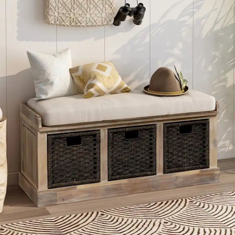 Nestfair Entryway Storage Bench with Cushion and Basket