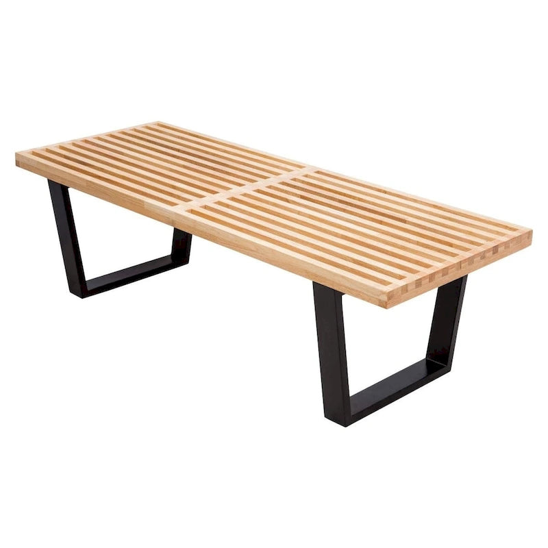 48 Rectangular Platform Entryway Bench in Natural Wood Modern Slatted Design for Living Room Home & Office