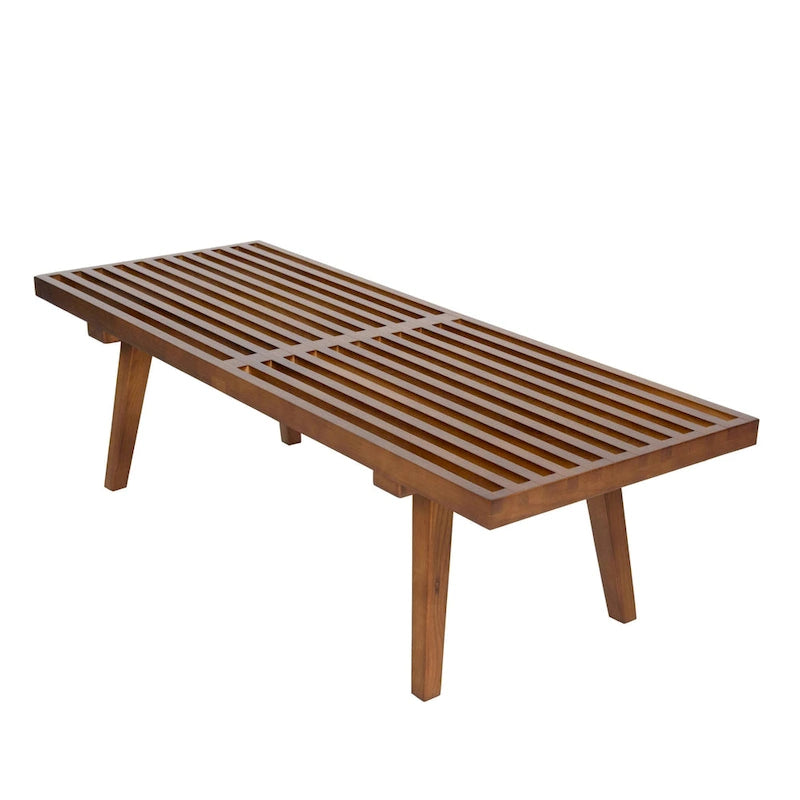 48 Rectangular Platform Entryway Bench in Natural Wood Modern Slatted Design for Living Room Home & Office