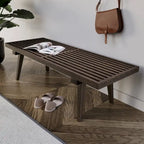 48 Rectangular Platform Entryway Bench in Natural Wood Modern Slatted Design for Living Room Home & Office