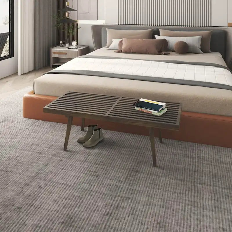 48 Rectangular Platform Entryway Bench in Natural Wood Modern Slatted Design for Living Room Home & Office