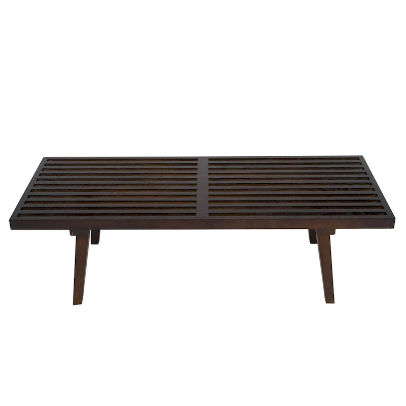 48 Rectangular Platform Entryway Bench in Natural Wood Modern Slatted Design for Living Room Home & Office