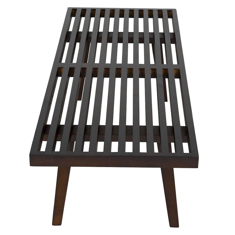 48 Rectangular Platform Entryway Bench in Natural Wood Modern Slatted Design for Living Room Home & Office