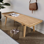 48 Rectangular Platform Entryway Bench in Natural Wood Modern Slatted Design for Living Room Home & Office
