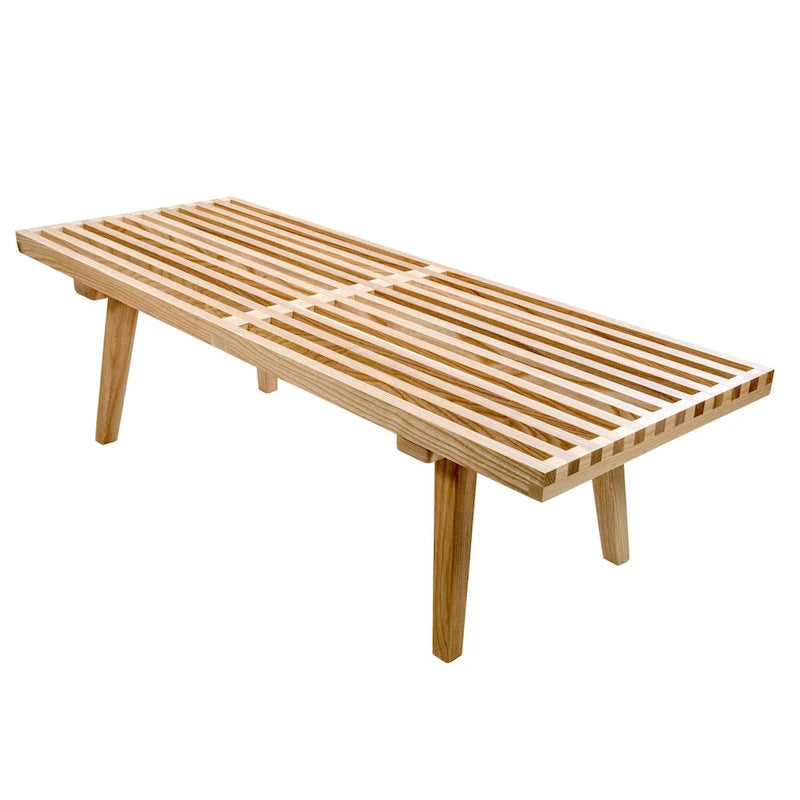 48 Rectangular Platform Entryway Bench in Natural Wood Modern Slatted Design for Living Room Home & Office