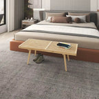 48 Rectangular Platform Entryway Bench in Natural Wood Modern Slatted Design for Living Room Home & Office