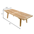 48 Rectangular Platform Entryway Bench in Natural Wood Modern Slatted Design for Living Room Home & Office