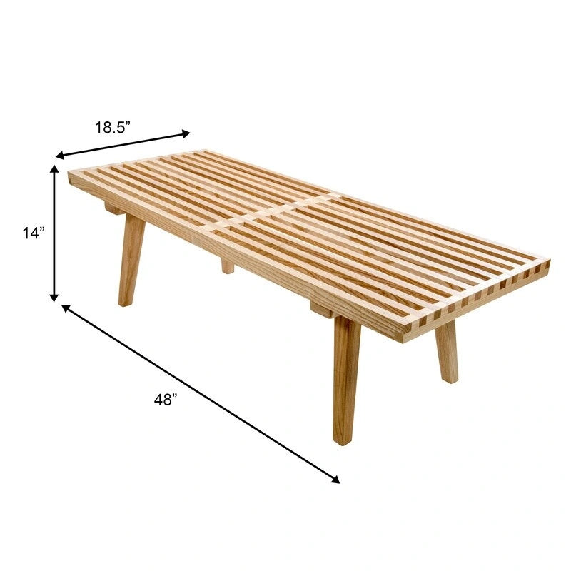48 Rectangular Platform Entryway Bench in Natural Wood Modern Slatted Design for Living Room Home & Office