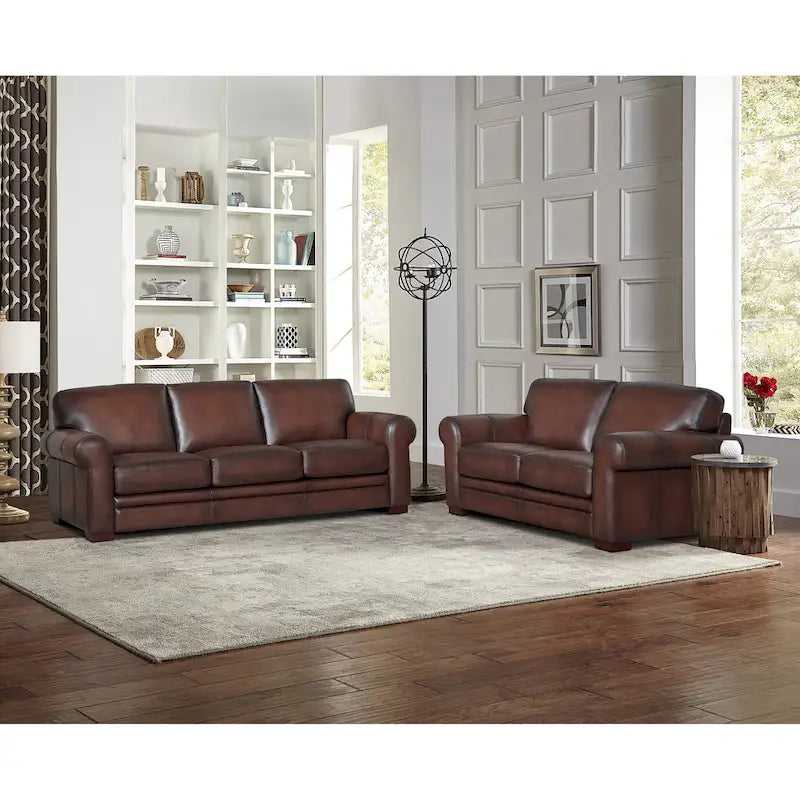 Hydeline Brookfield Top Grain Leather Sofa Set, Sofa and Loveseat