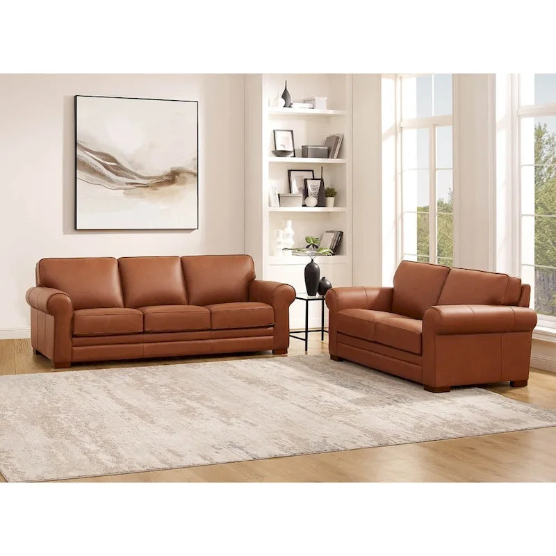 Hydeline Brookfield Top Grain Leather Sofa Set, Sofa and Loveseat
