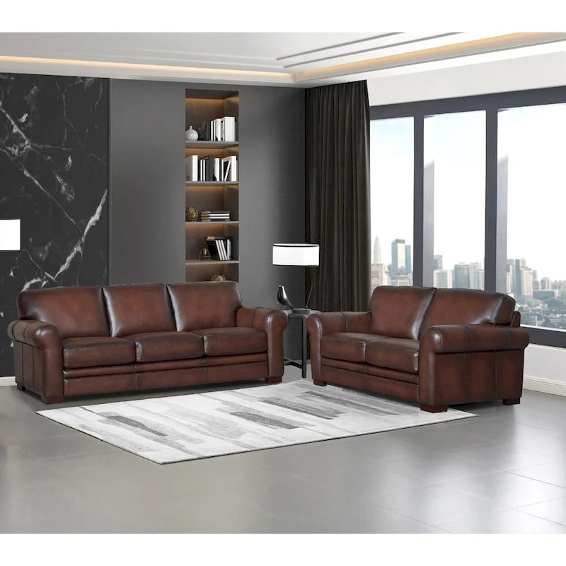 Hydeline Brookfield Top Grain Leather Sofa Set, Sofa and Loveseat