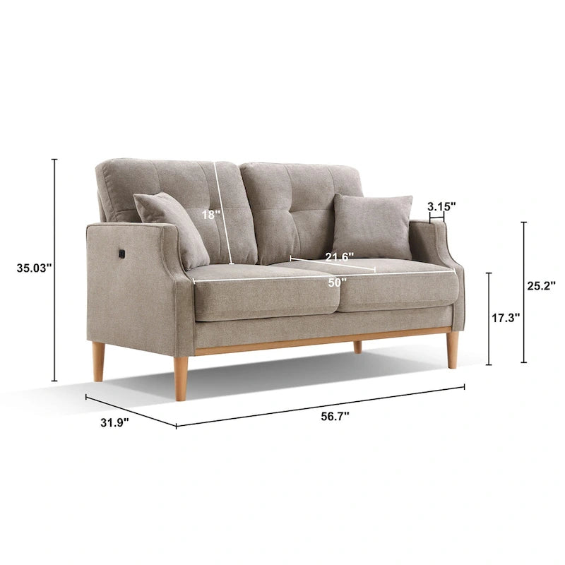 Loveseat With Waterproof Fabric, USB Charge