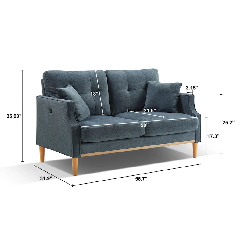 Loveseat With Waterproof Fabric, USB Charge
