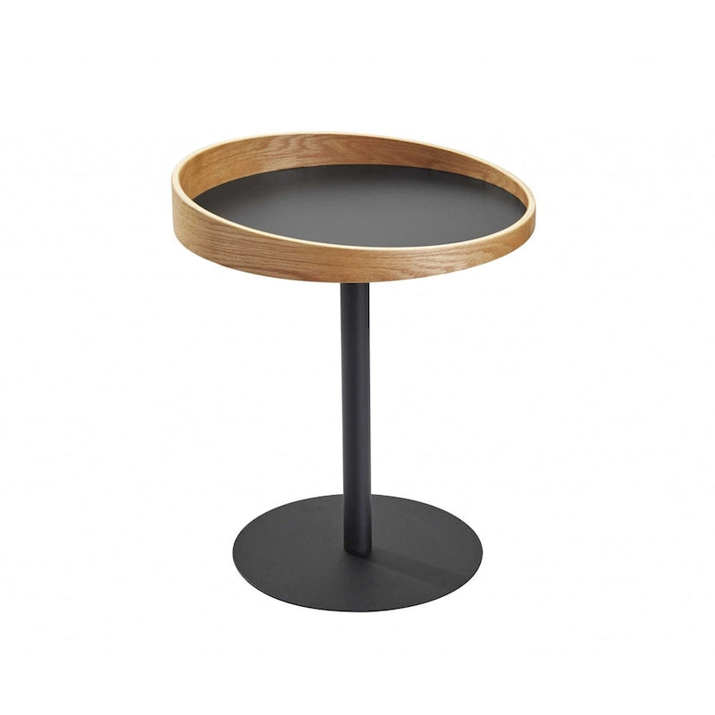 HomeRoots 22 Black And Natural Wood And Metal Round Pedestal End Table - 18