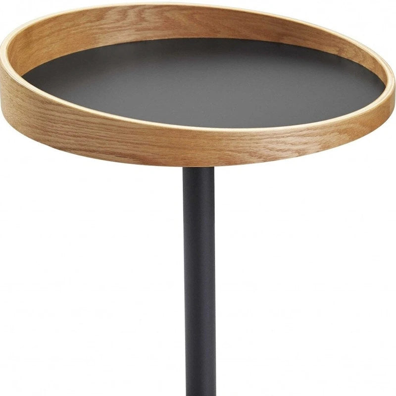 HomeRoots 22 Black And Natural Wood And Metal Round Pedestal End Table - 18