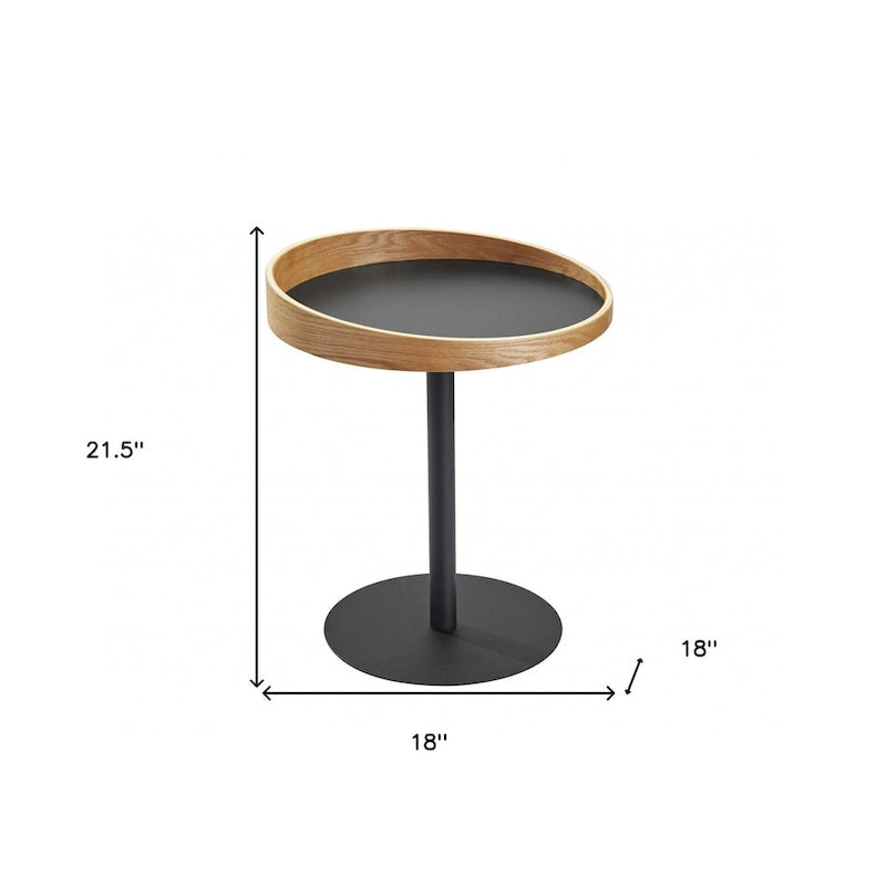 HomeRoots 22 Black And Natural Wood And Metal Round Pedestal End Table - 18