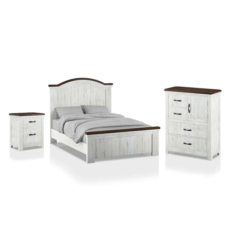 Ynez Farmhouse White Pine 3-Piece Panel Bedroom Set with USB Port by Furniture of America
