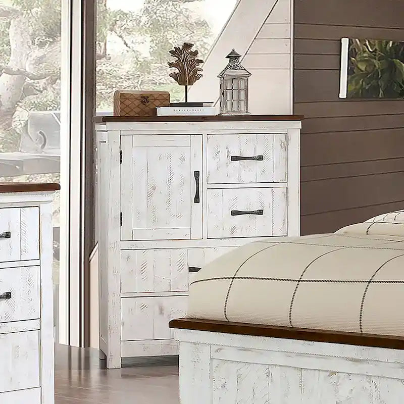 Ynez Farmhouse White Pine 3-Piece Panel Bedroom Set with USB Port by Furniture of America