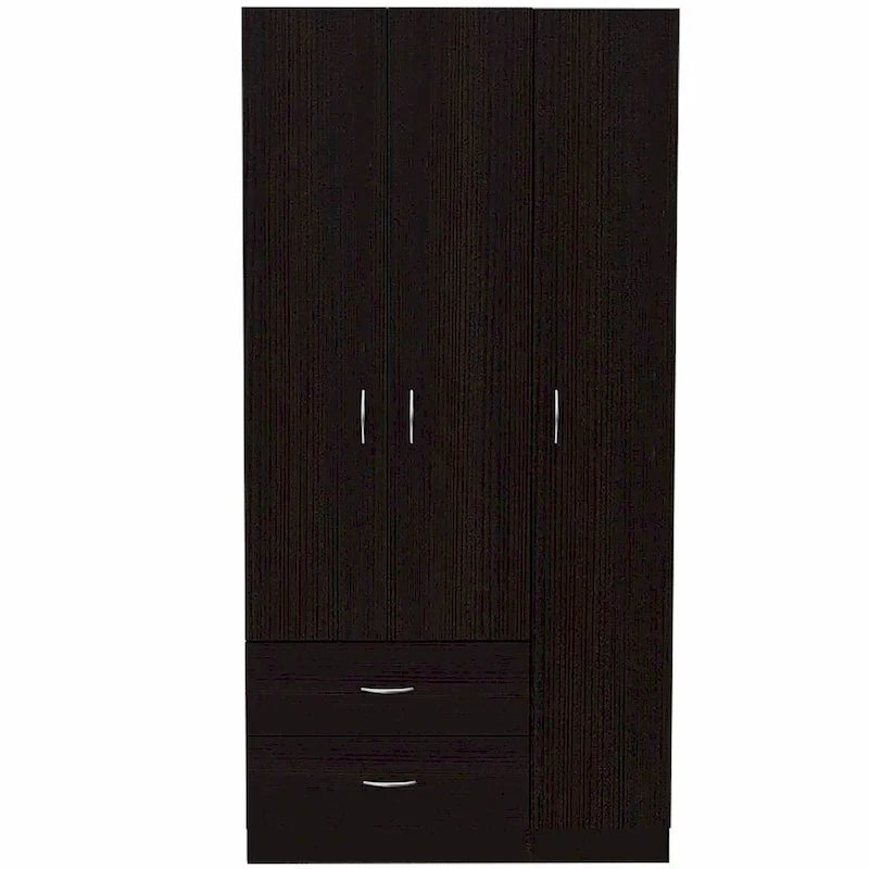 FM Furniture Eureka 3 Door Armoire with 2 Drawers, Inner Shelves, and Rod