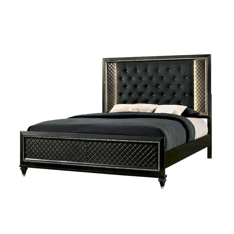 Furniture of America Quista Glam Grey Fabric Tufted LED Bed